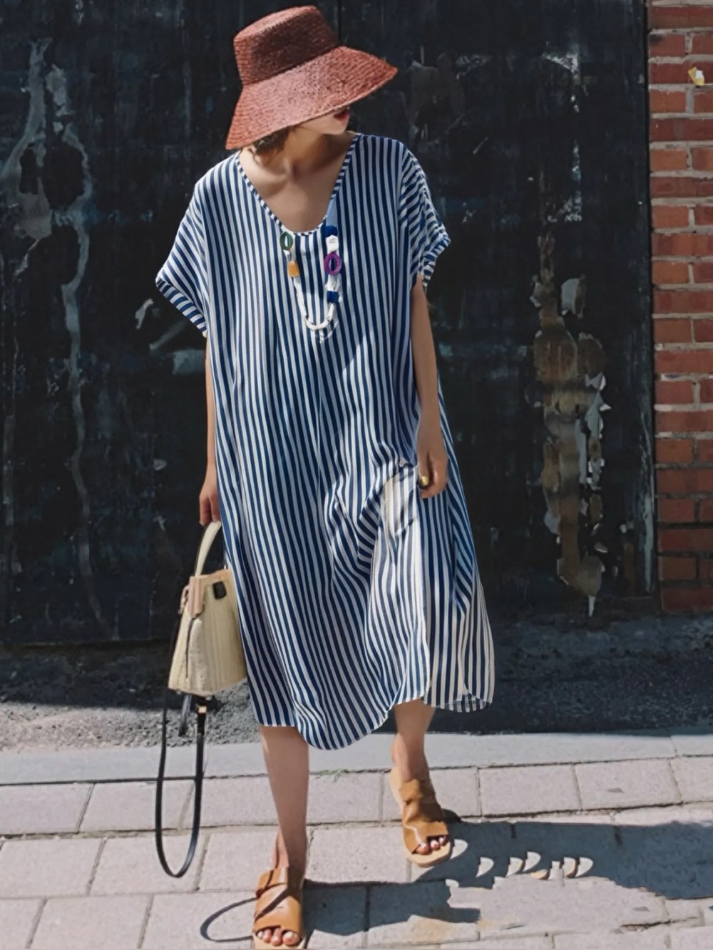 MADE IN ITALY Striped Summer Midi Dress